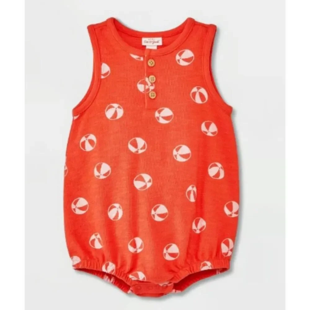 NEW Baby Boys Sz 12 Months Sleeveless Orange Beach Ball Romper